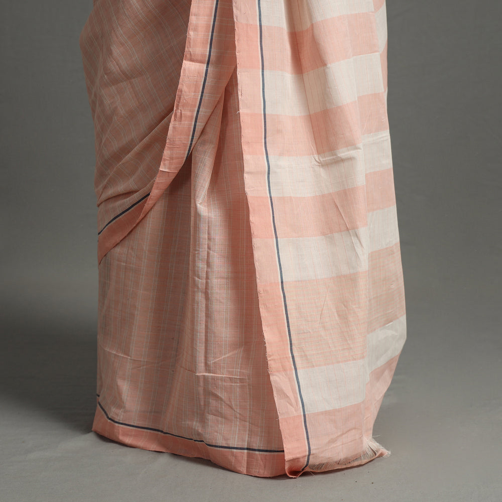 Peach - Pure Handloom Natural Dyed Checks Cotton Saree 38