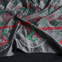 Grey - Handloom Tussar Silk  Bengal Kantha Work Stole 59