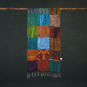 Pure Silk Reversible Patchwork Stole with Tassels 19