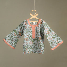 Girls Gota Work Floral Block Print Cotton Kurta with Sharara Set (3-4 Years) 40