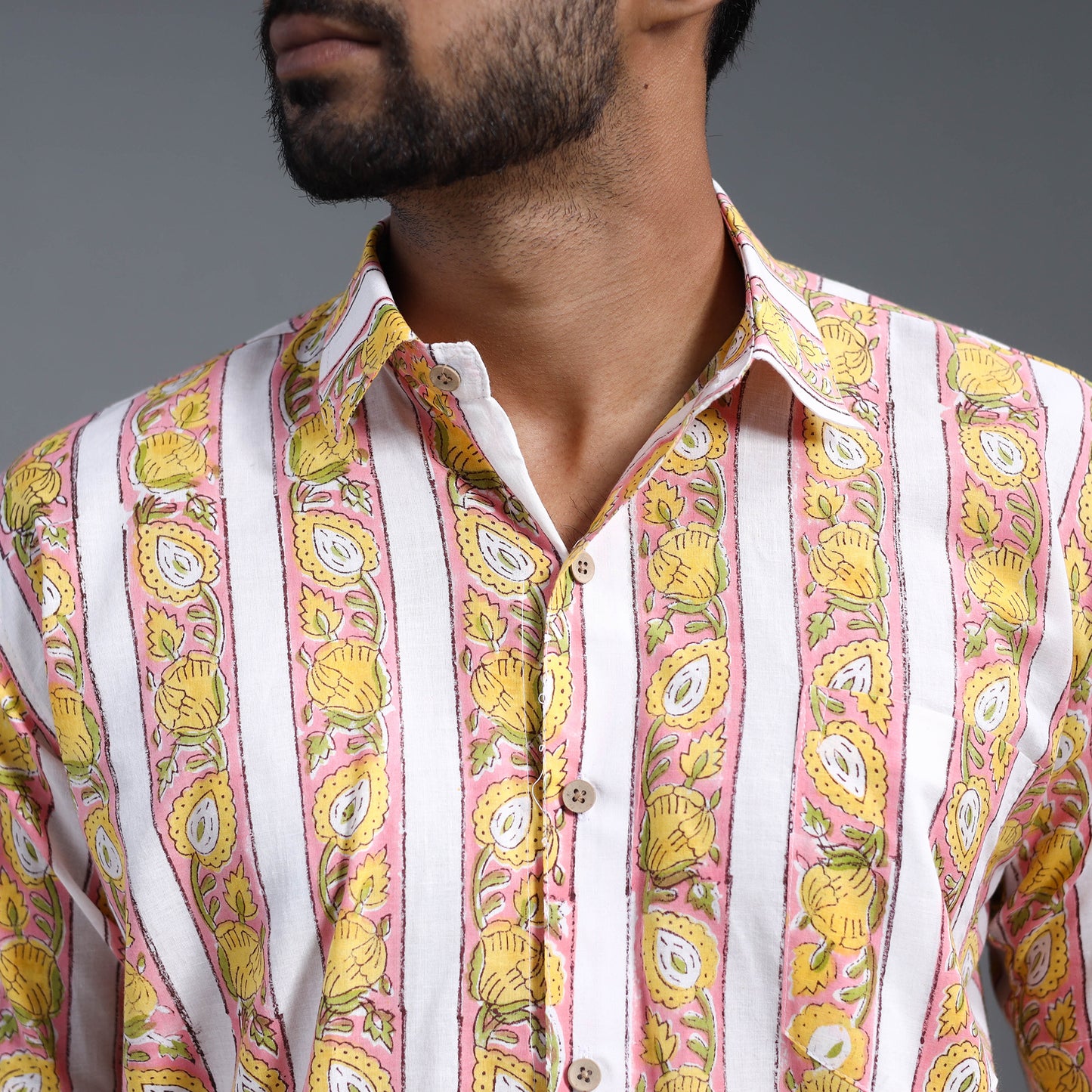 Multicolor - Sanganeri Block Printed Cotton Men Half Sleeve Shirt 04