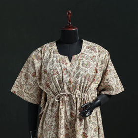 Beige - Kalamkari Hand Block Print Natural Dyed Cotton Kaftan (Short) 14