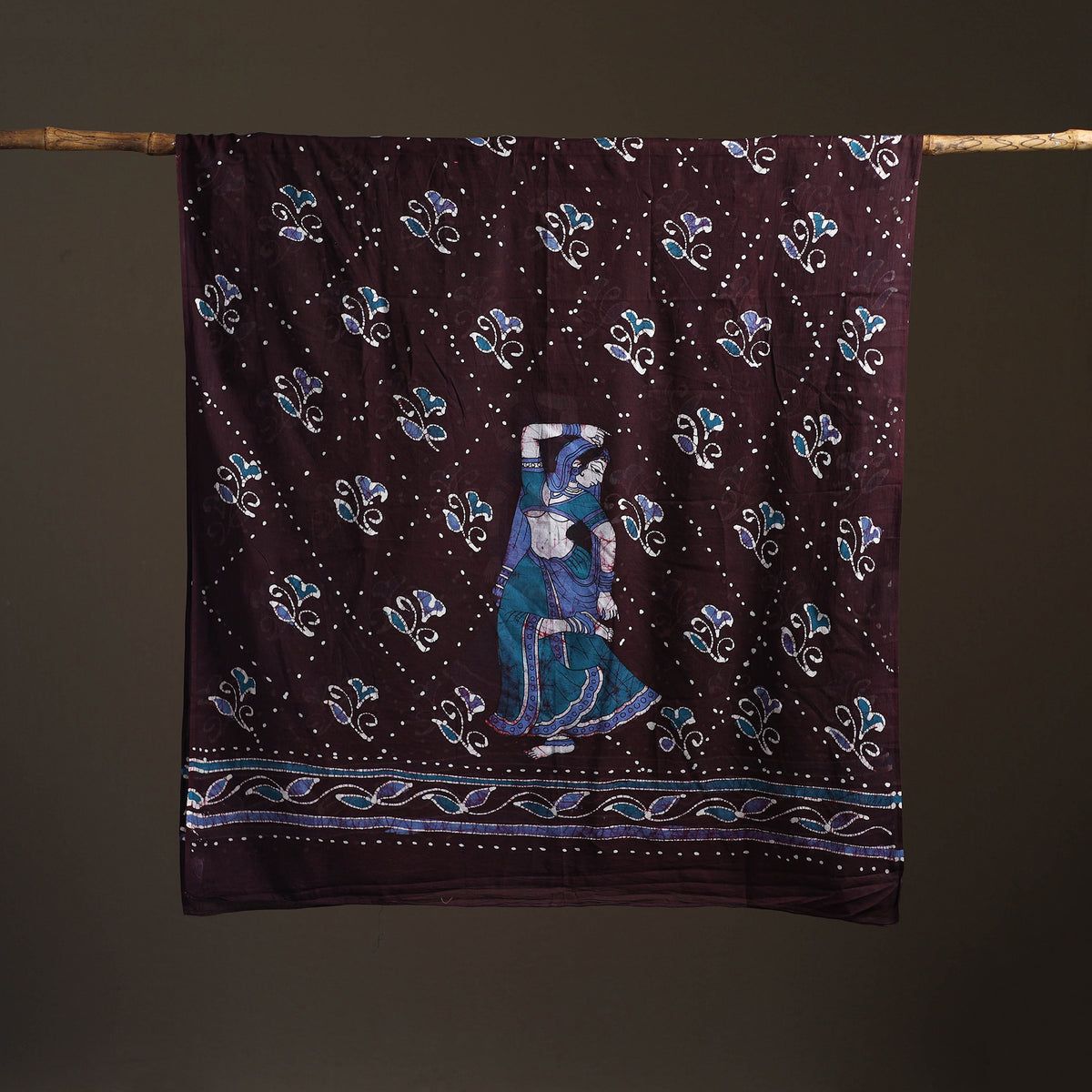 Brown - hand batik print cotton dupatta 28 - handcrafted