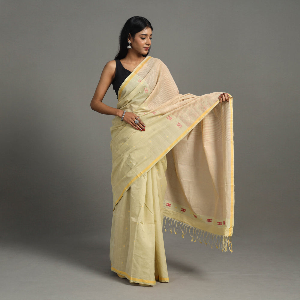 Yellow - Pinwheel Jamdani Cotton Handspun Saree 37