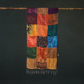 Pure Silk Reversible Patchwork Stole with Tassels 18