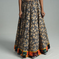 Multicolor - Hand Block Printed Cotton Long Kalamkari Skirt 13