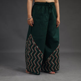 Buy Dark Green Kantha Hand Embroidery Palazzo in Cotton