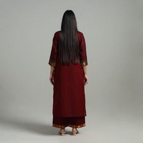 Buy Maroon Cotton Dharwad Kurta Set with Palazzo & Dupatta