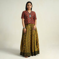 Yellow - Kutch Block Printed 24 Kali Cotton Long Skirt 33