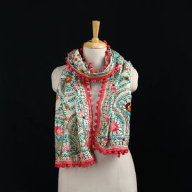 Ranihati Chanderi Silk Hand Embroidered Stole with Pom Pom 148