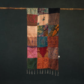 Pure Silk Reversible Patchwork Stole with Tassels 17