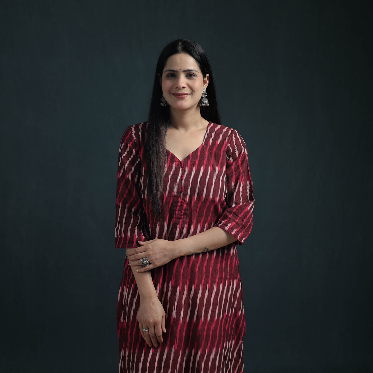Pochampally Ikat Cotton Suit Set with Dupatta for Women 23