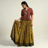 Yellow - Kutch Block Printed 24 Kali Cotton Long Skirt 33