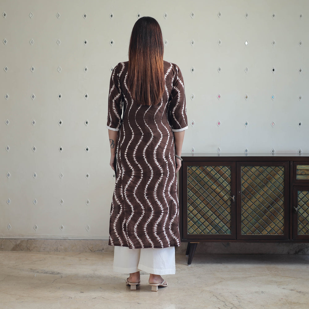 Brown - Tie & Dye Cotton Straight Shibori Kurta 08