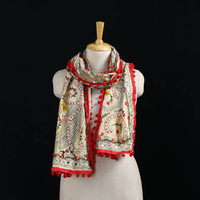 Ranihati Chanderi Silk Hand Embroidered Stole with Pom Pom 149