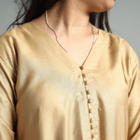 Beige - Ochre Tussar Silk Plain Kurta