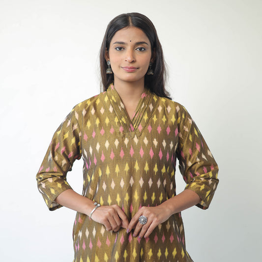 Green - Mercerised Cotton Pochampally Ikat Kurta (Straight) 12