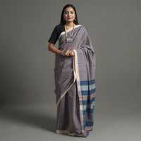 Grey - Pure Handloom Natural Dyed Checks Cotton Saree 37