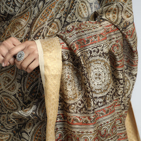 Brown Original Pedana Kalamkari Block Print Chanderi Silk Saree