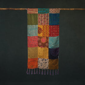 Pure Silk Reversible Patchwork Stole with Tassels 16