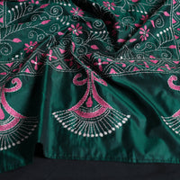 Green - Handloom Tussar Silk  Bengal Kantha Work Stole 62