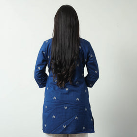 Blue - Jacquard Cotton Pintuck Short Kurta 33