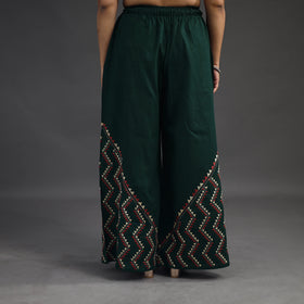 Buy Dark Green Kantha Hand Embroidery Palazzo in Cotton