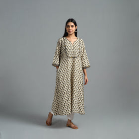 Buy Beige Block Printed Cotton A-Line Bagru Kurta