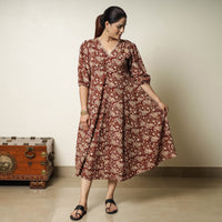 Red - Bagru Block Printed Cotton Flared Dress 02