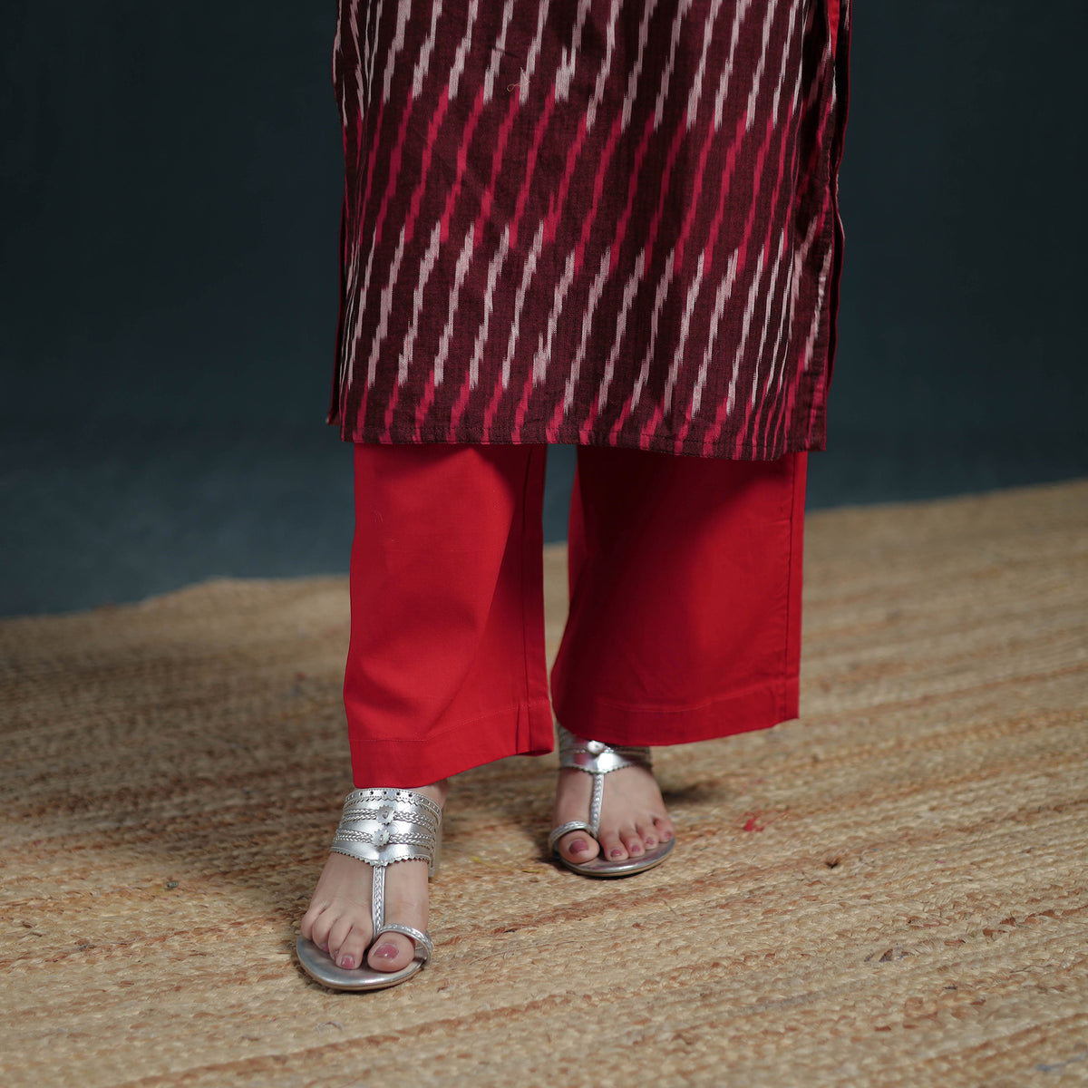 Pochampally Ikat Cotton Suit Set with Dupatta for Women 23