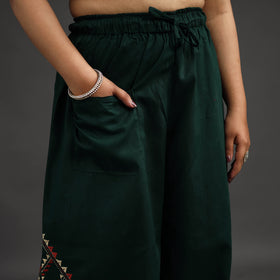 Buy Dark Green Kantha Hand Embroidery Palazzo in Cotton