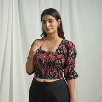 Black - Handloom Cotton Central Asian Pochampally Ikat Crop Top 10