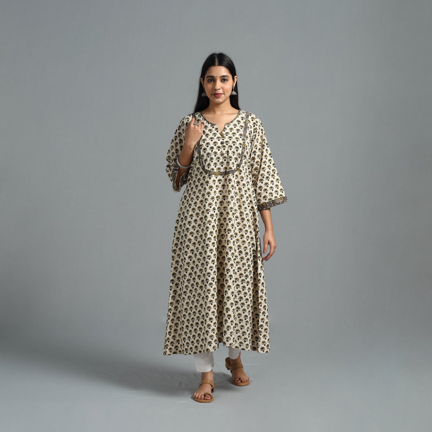 Block Printed Cotton A-Line Bagru Kurta 13