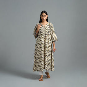 Buy Beige Block Printed Cotton A-Line Bagru Kurta