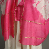 Pink - Shibori Tie-Dye Handloom Chanderi Silk Dupatta with Zari Border 47