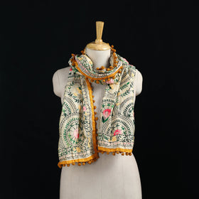 Ranihati Chanderi Silk Hand Embroidered Stole with Pom Pom 150