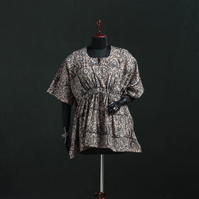 Black - Kalamkari Hand Block Print Natural Dyed Cotton Kaftan (Short) 15