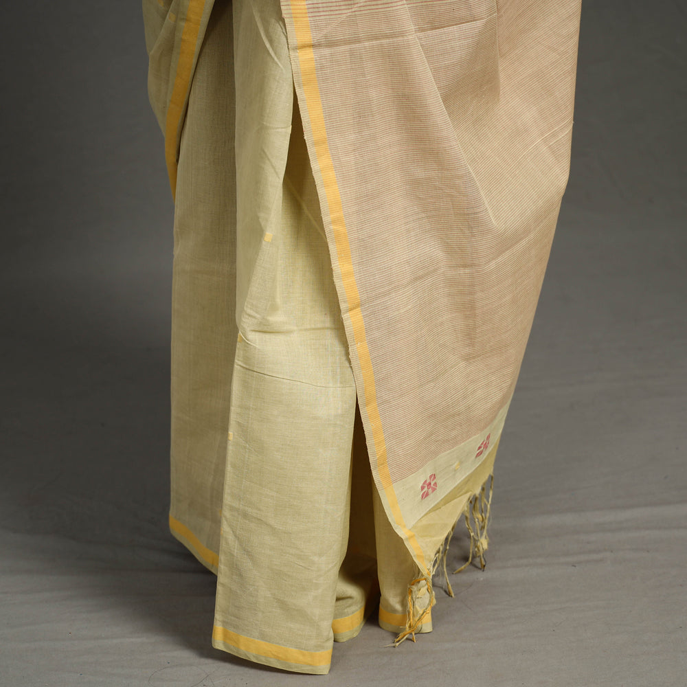 Yellow - Pinwheel Jamdani Cotton Handspun Saree 37