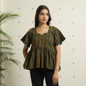 Green - Ajrakh Block Printed Cotton Crop Top 08