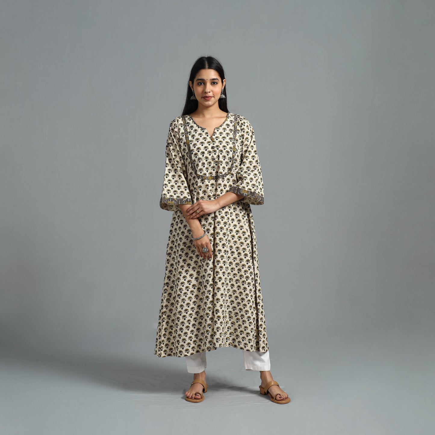 Block Printed Cotton A-Line Bagru Kurta 13