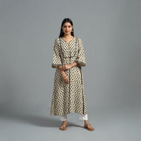 Buy Beige Block Printed Cotton A-Line Bagru Kurta