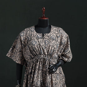 Black - Kalamkari Hand Block Print Natural Dyed Cotton Kaftan (Short) 15