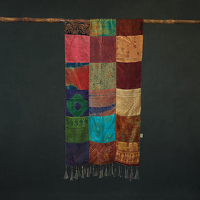 Pure Silk Reversible Patchwork Stole with Tassels 14
