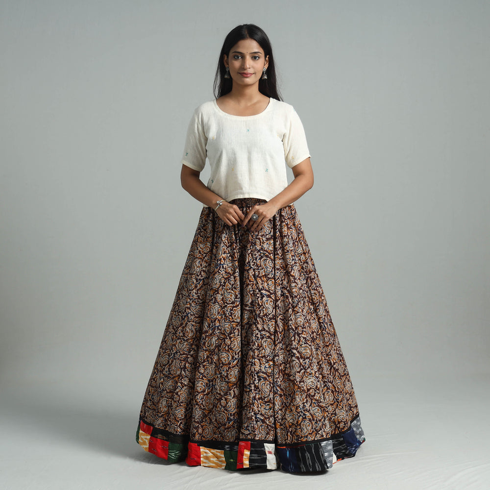 Multicolor - Hand Block Printed Cotton Long Kalamkari Skirt 14