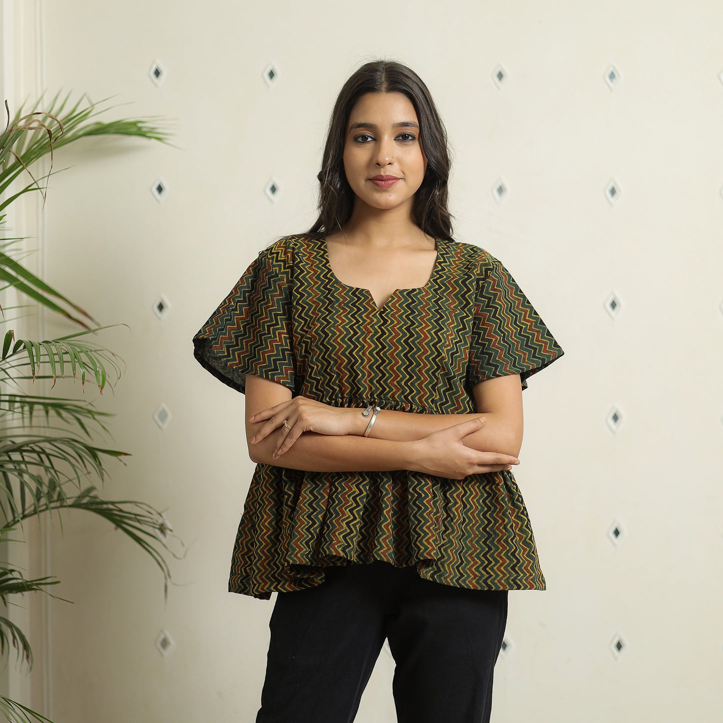 Green - Ajrakh Block Printed Cotton Crop Top 08