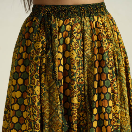 Yellow - Kutch Block Printed 24 Kali Cotton Long Skirt 33