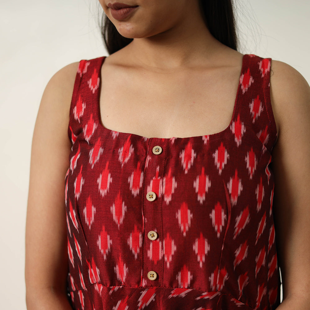 Mercerized Cotton Flared Pochampally Ikat Dress 17