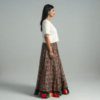 Multicolor - Hand Block Printed Cotton Long Kalamkari Skirt 14