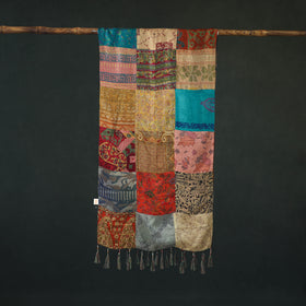 Pure Silk Reversible Patchwork Stole with Tassels 13