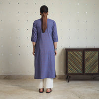 Blue - Jacquard Cotton Pintuck Straight Kurta 24